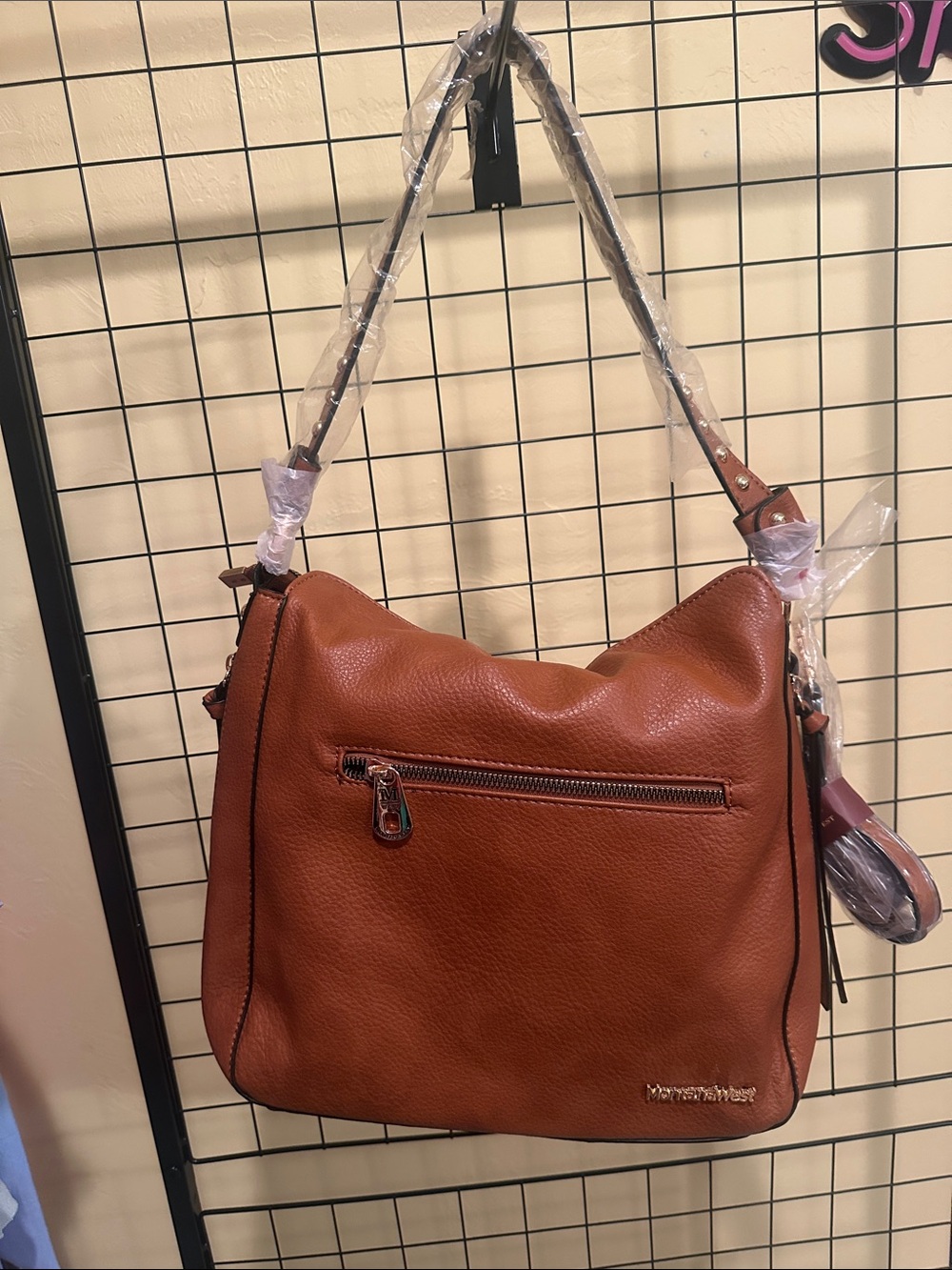 Montana West Brown Logo-Print Shoulder Bag/Conceal & Carry, with Tan Trim - Picture 2 of 4
